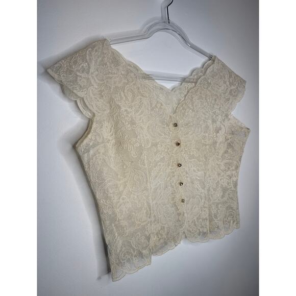1960s Styled by Dana Ivory Scalloped Lace Short Sleeve Blouse Size medium - Picture 5 of 11